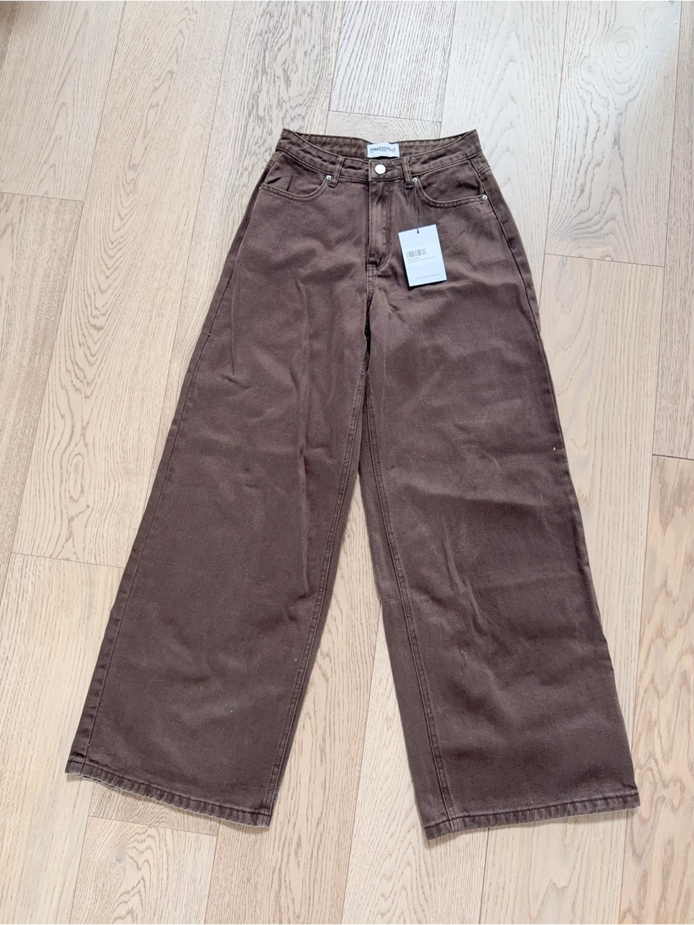 NWT Princess Polly Naylor Mid Rise Wide Leg Jeans Brown 2